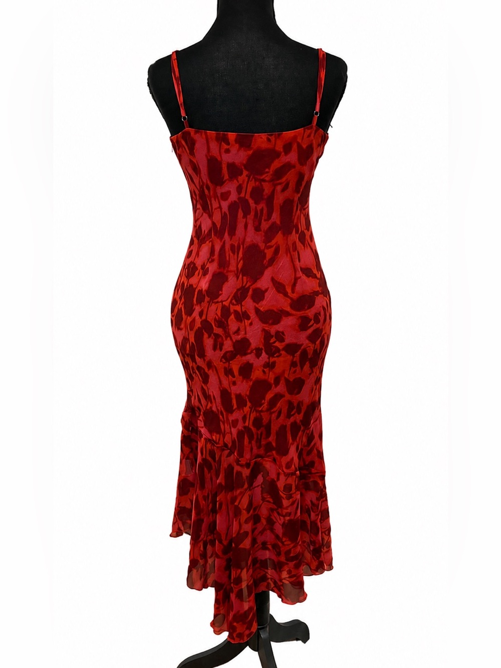 Peppermayo Red Watercolor Floral Asymmetrical Slip Midi Dress Small Size 4 - Picture 5 of 9